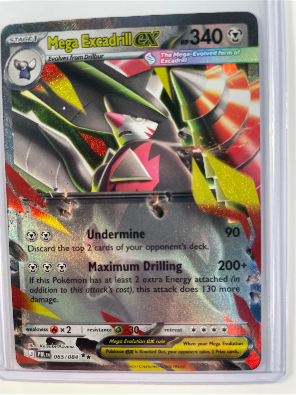 Pokemon Mega Excadrill ex Holo Card - Silver, Pink, Yellow, Green